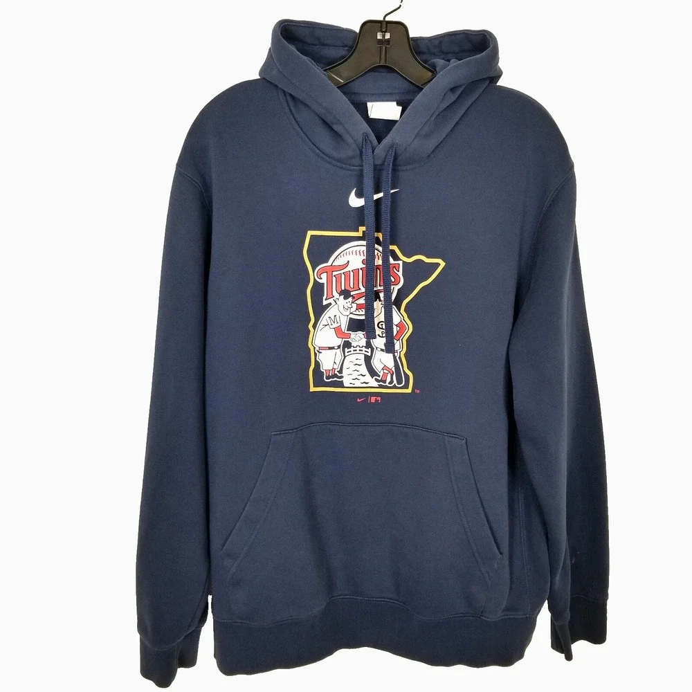 Nike MLB Men Minnesota Twins Hoodie Sweatshirt  Sz L Center Swoosh Navy‎ Fleece